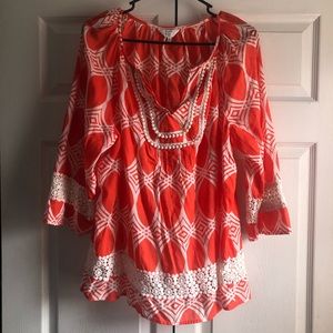 Crown and ivy orange and white top | 1X